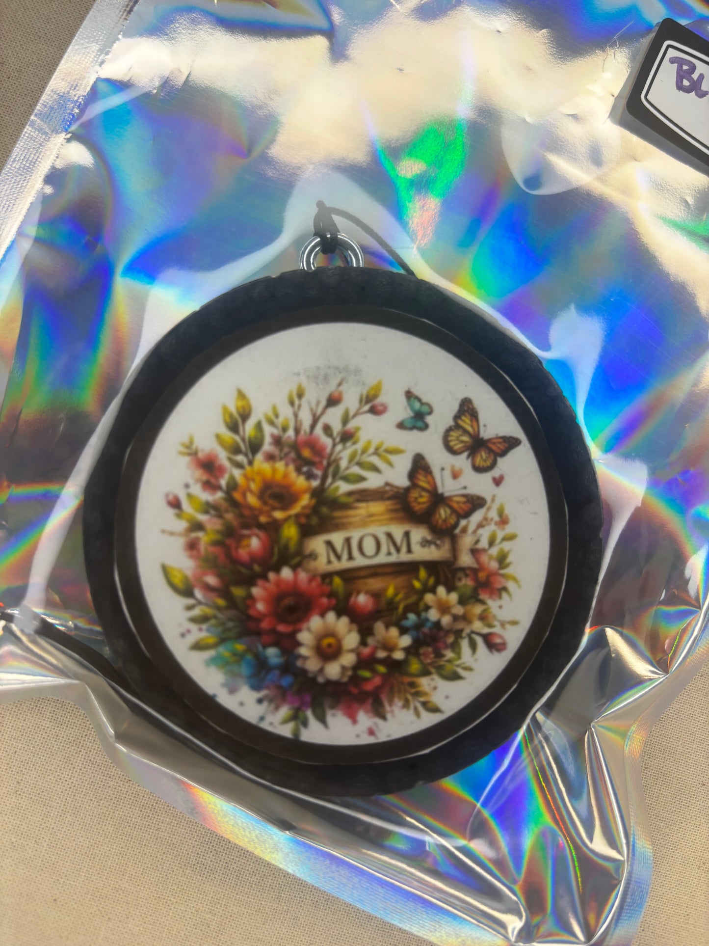 Mom with Flowers/Butterflies Car Freshie-Black Ice