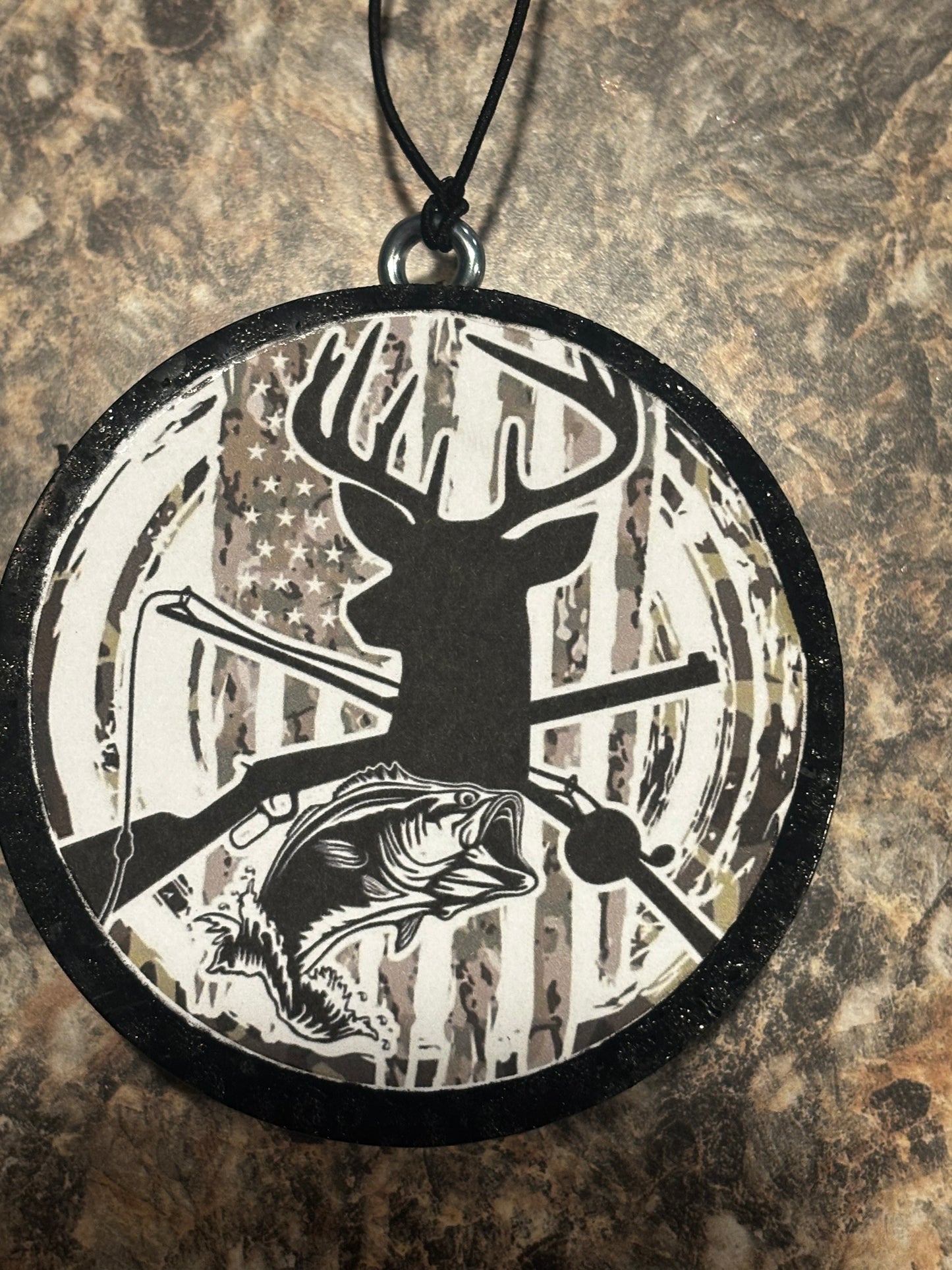 Camo Flag Buck & Fish Car Freshie-Black Coconut