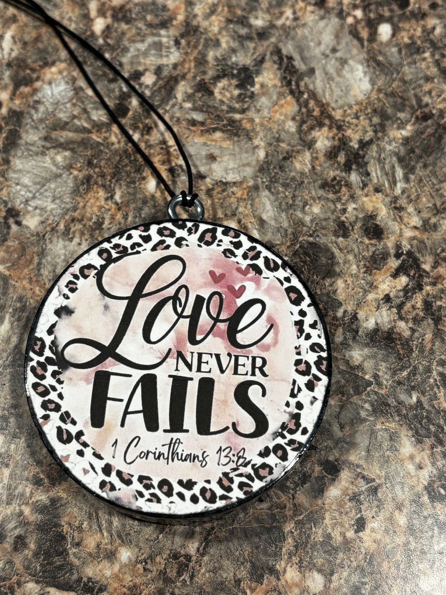 Love Never Fails Car Freshie-Cherry Leather