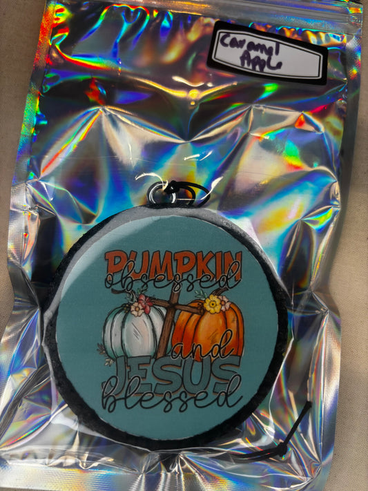 Pumpkin Obsessed & Jesus Blessed Car Freshie-Caramel Apple