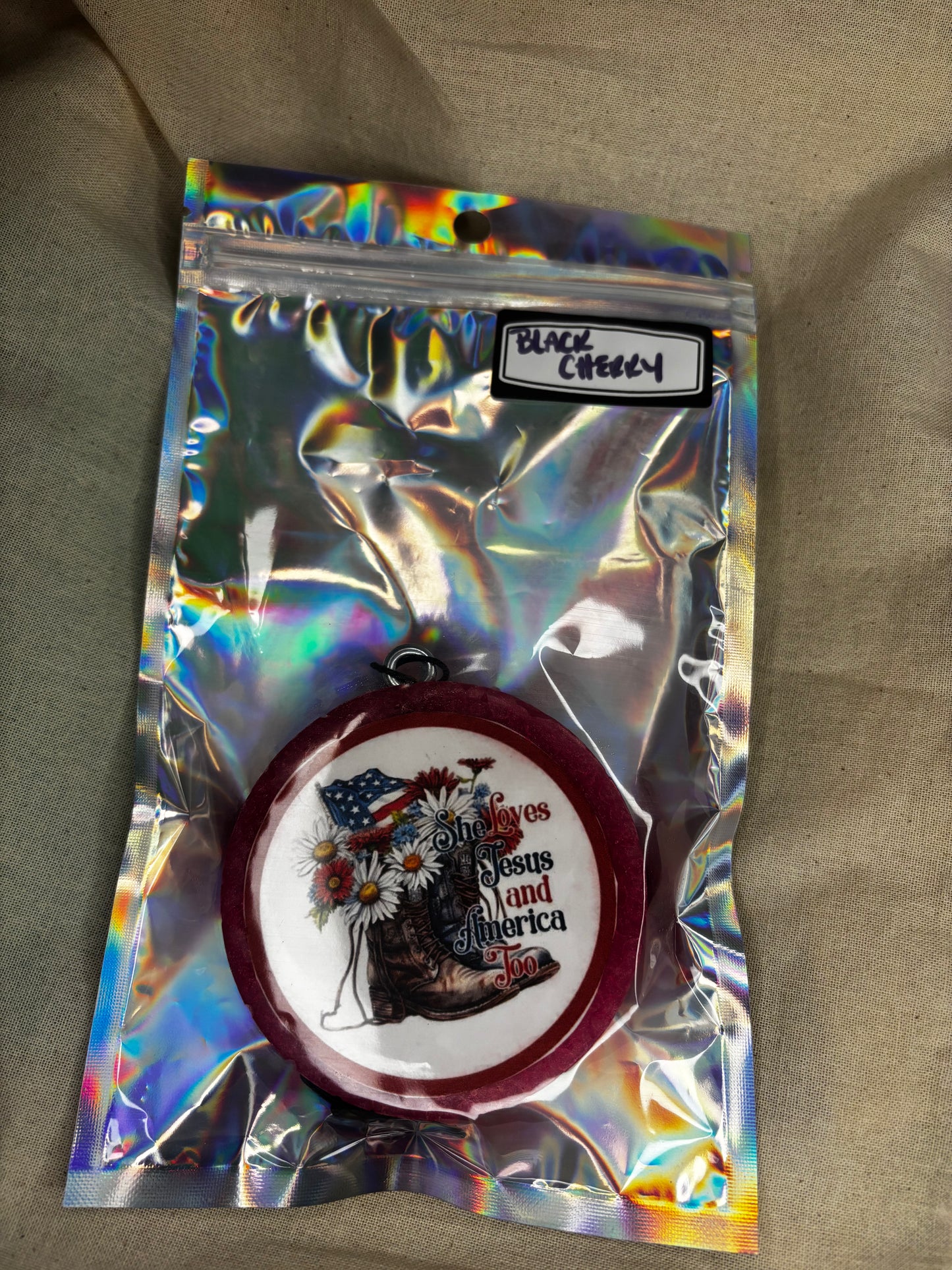 She Loves Jesus Car Freshie-Black Cherry