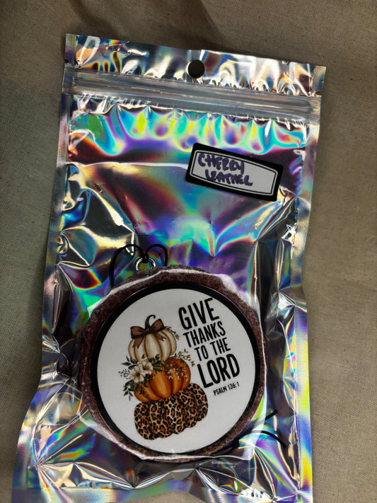 Give Thanks Car Freshie-Cherry Leather