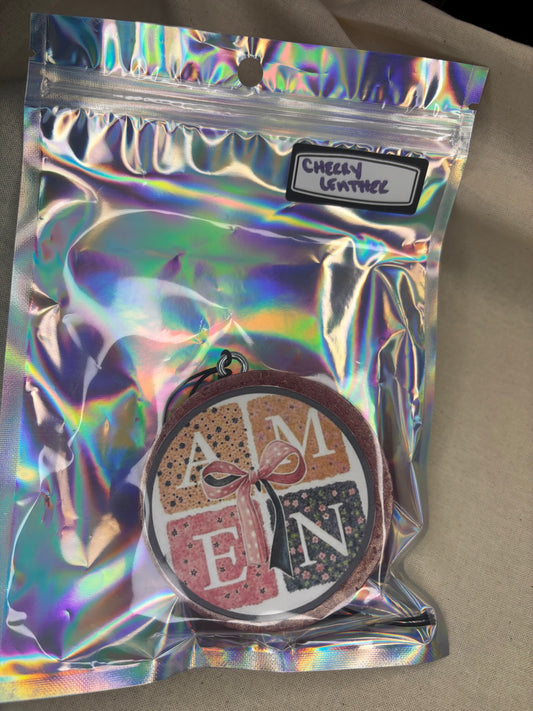 Amen Car Freshie-Cherry Leather