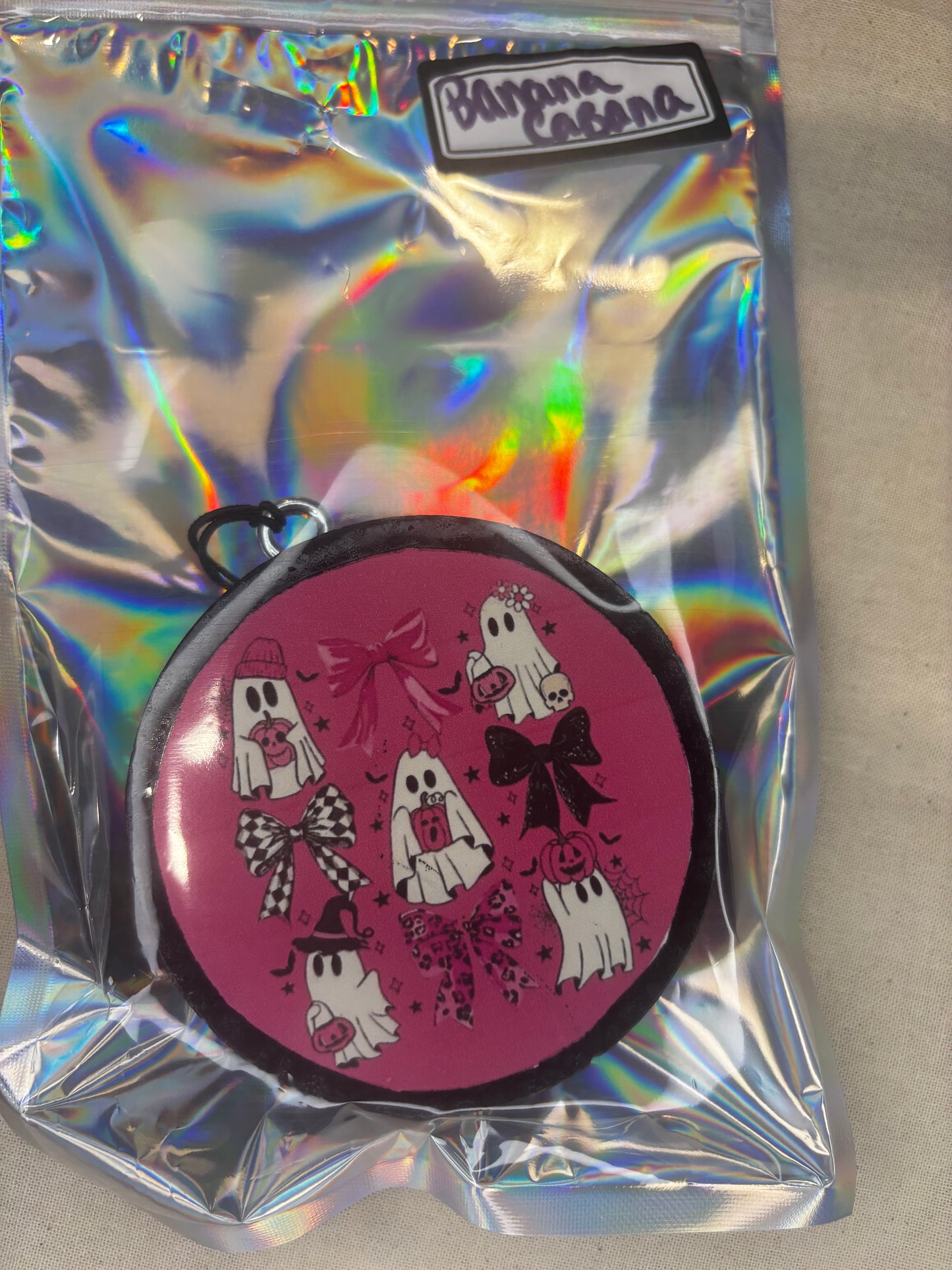 Pink Halloween Ghosts/Ribbons Car Freshie-Banana Cabana