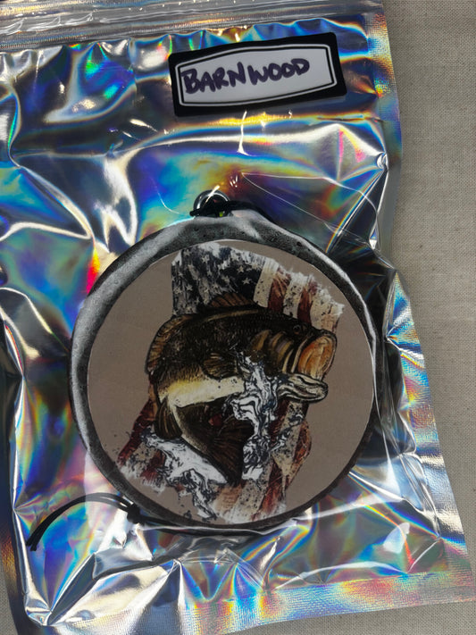 Fish and Flag Car Freshie-Barnwood