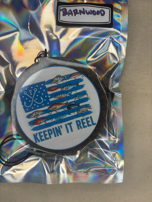 Keepin’ It Reel Car Freshie-Barnwood
