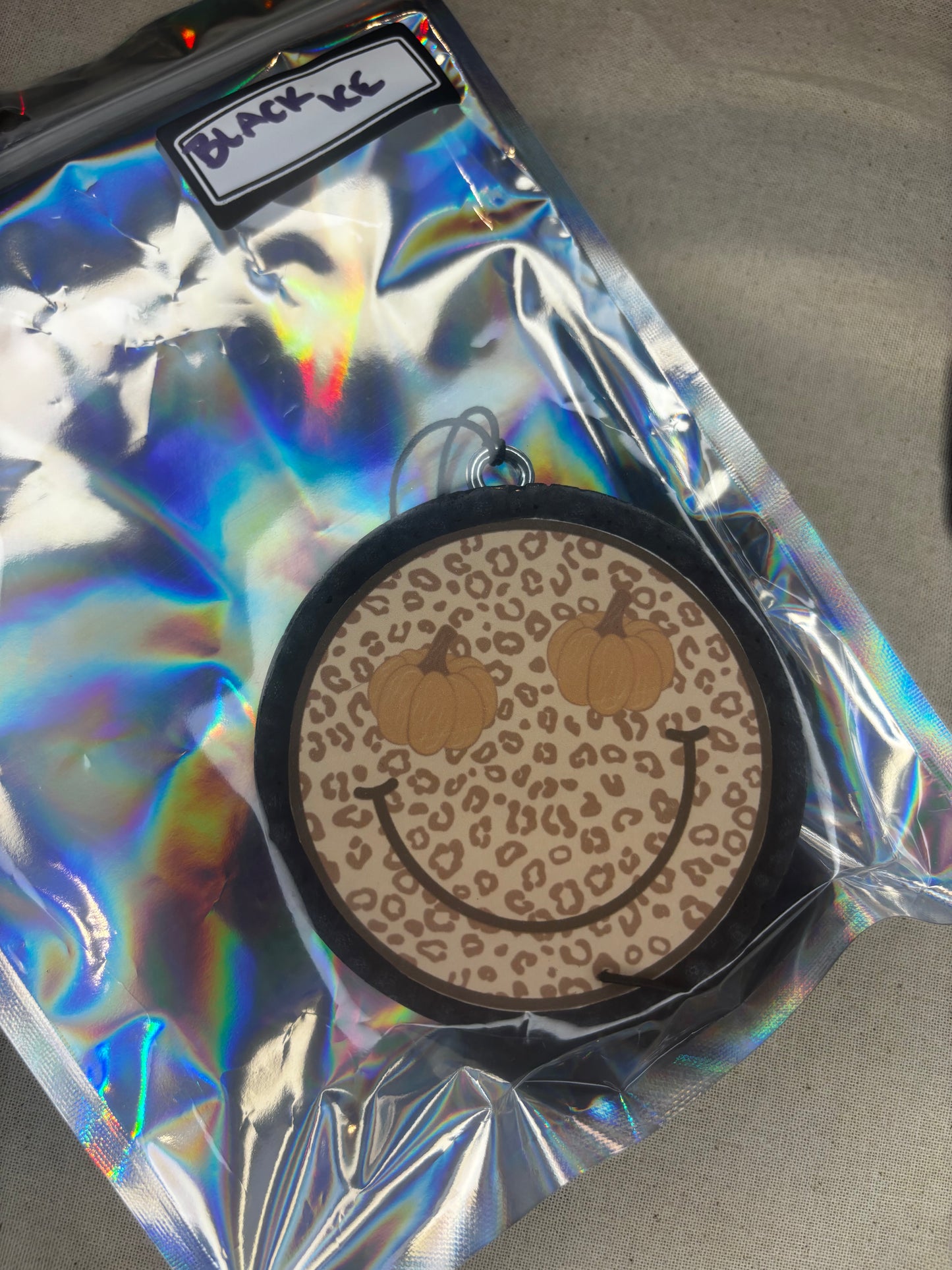 Pumpkin Smiley Car Freshie-Black Ice