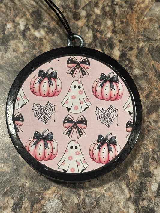 Ghosts, Pumpkin & Ribbon Car Freshie-Black Raspberry Vanilla