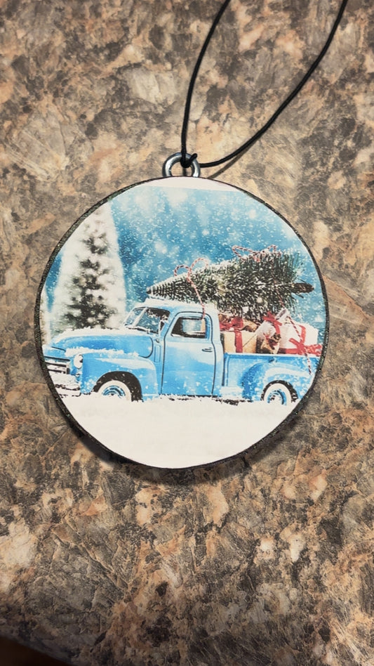 Blue Christmas Tree Truck Car Freshie-Cinnamon Apple