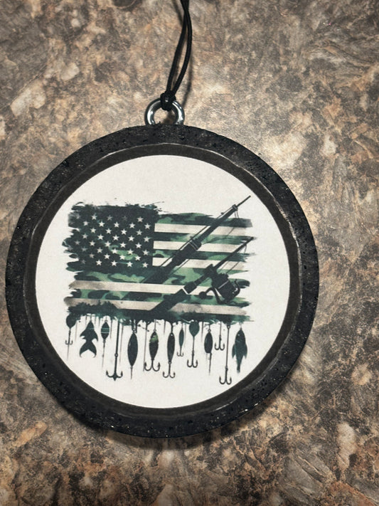 Camo Flag Fishing Car Freshie-Black Coconut