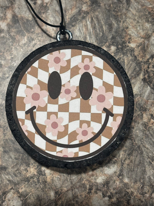Smiley Face Flower Car Freshie-Black Coconut