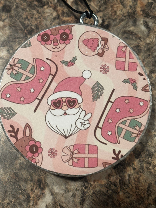 Pink Santa Peace Car Freshie-Vanilla Bean Noel