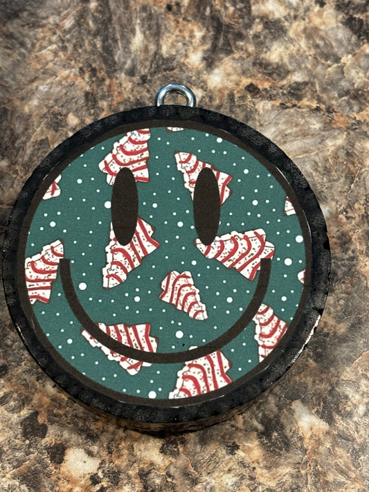 Smiley Face Tree Cake Car Freshie-Cinnamon Apple